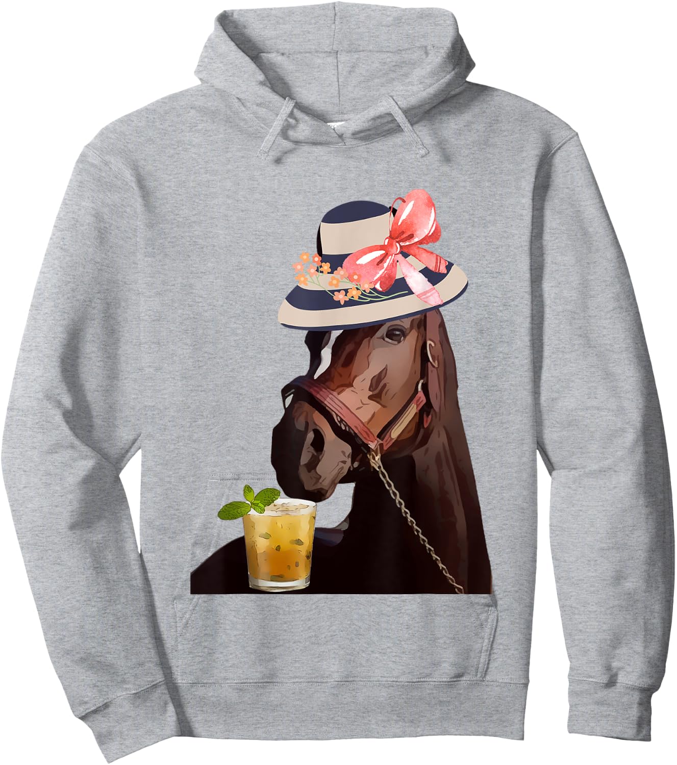 Funny Horse Derby Party Blue : Classic Fit Round Neck, Ruffle Sleeve Hoodie - Hoodie | Ash
