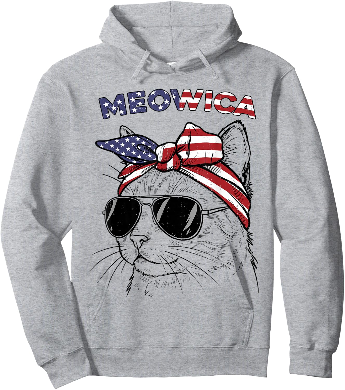 4th of July Cat Meowica USA America Patriotic Women Girls Hoodie - Hoodie | Ash