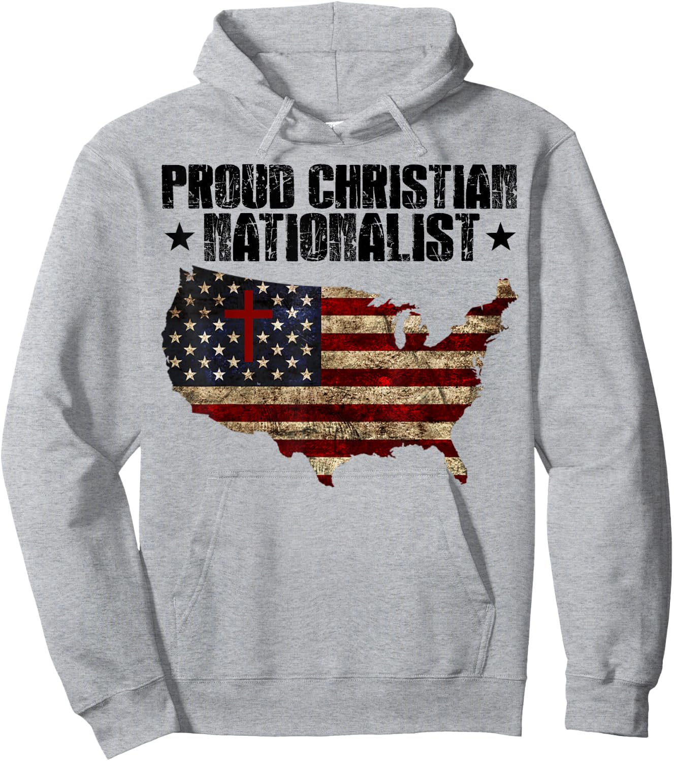 Proud Christian Nationalist American Flag Faith Cross Women Men Hoodie - Hoodie | Ash