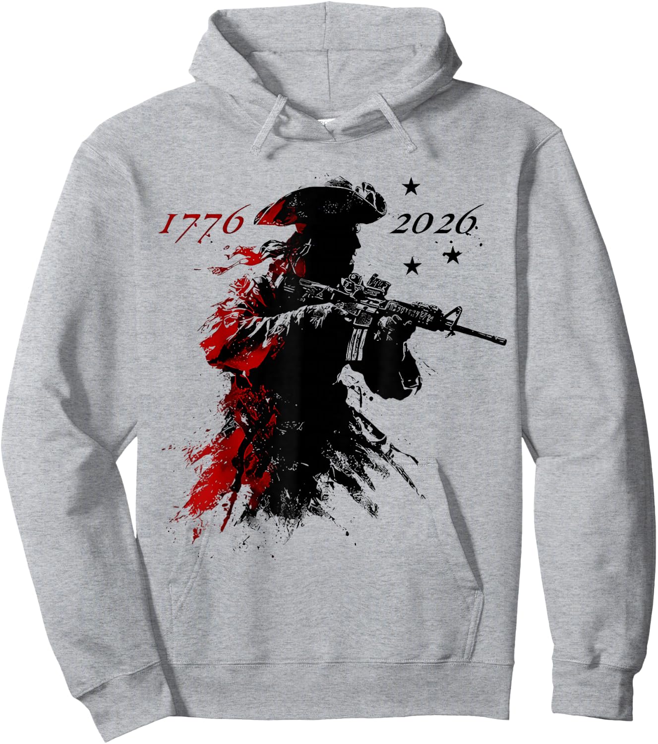 (2sides) Revolutionary Soldier US Flag USA 250th Anniversary Hoodie - Hoodie | Ash