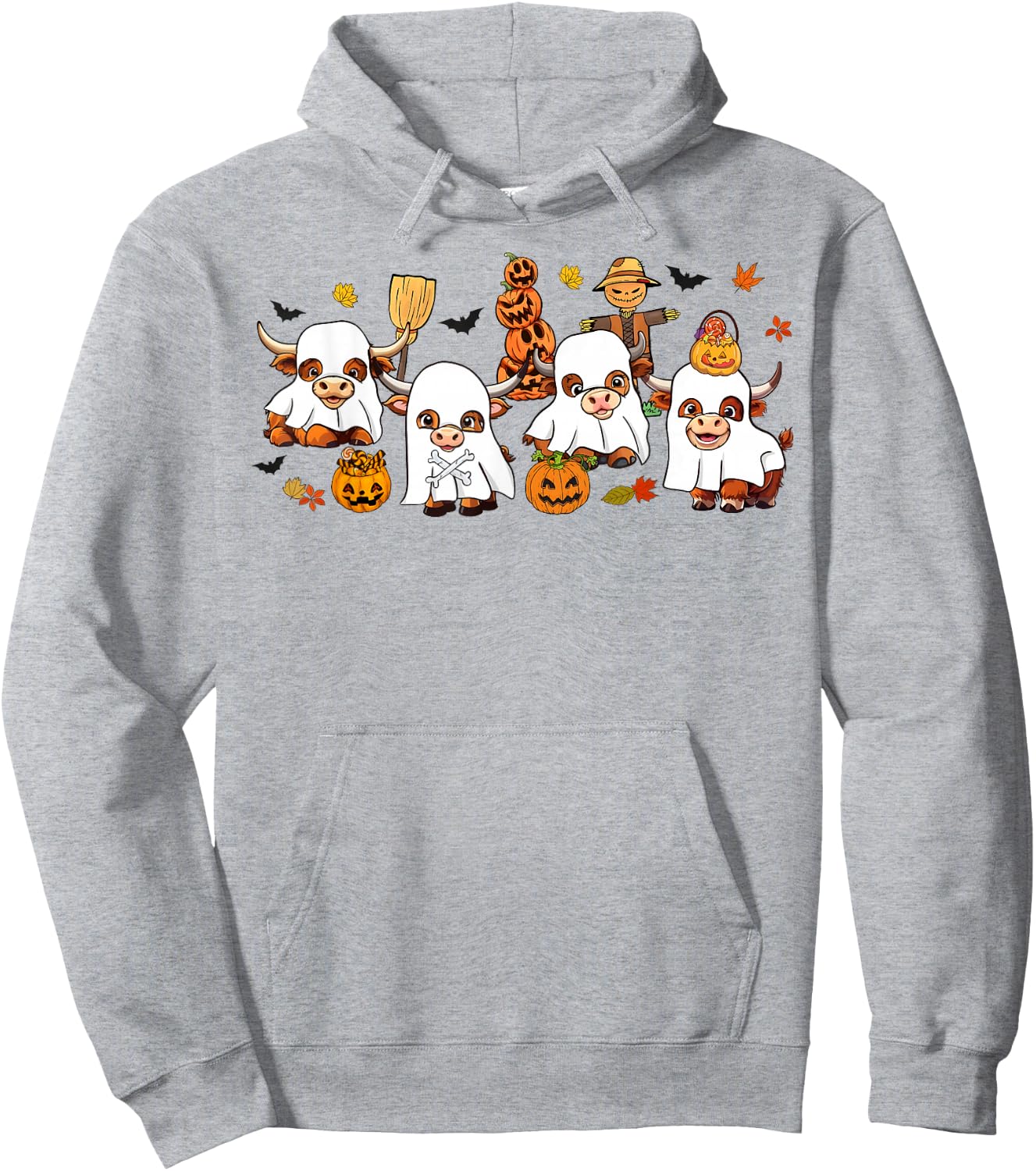 Cute Highland Cows Lovers Cow Ghost Spooky Western Halloween Hoodie - Hoodie | Ash
