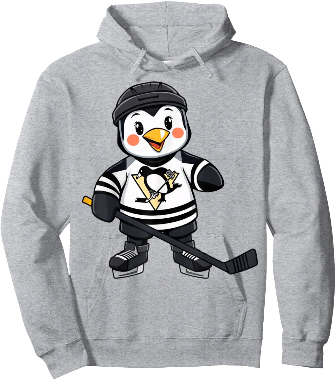 Cartoon Penguin Hockey Player Ice Hockey Hoodie - Hoodie | Ash