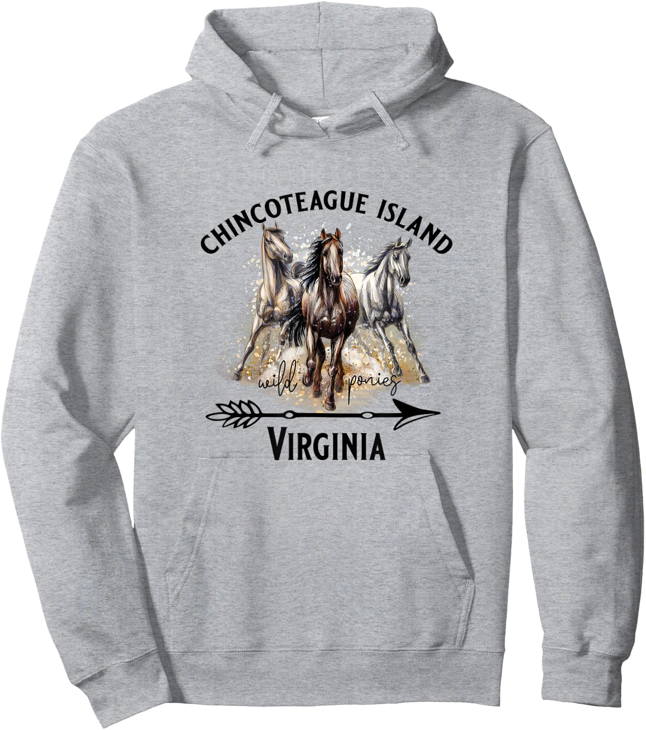 Chincoteague Island Virginia Wild Ponies Horses Souvenir Hoodie - Hoodie | Ash