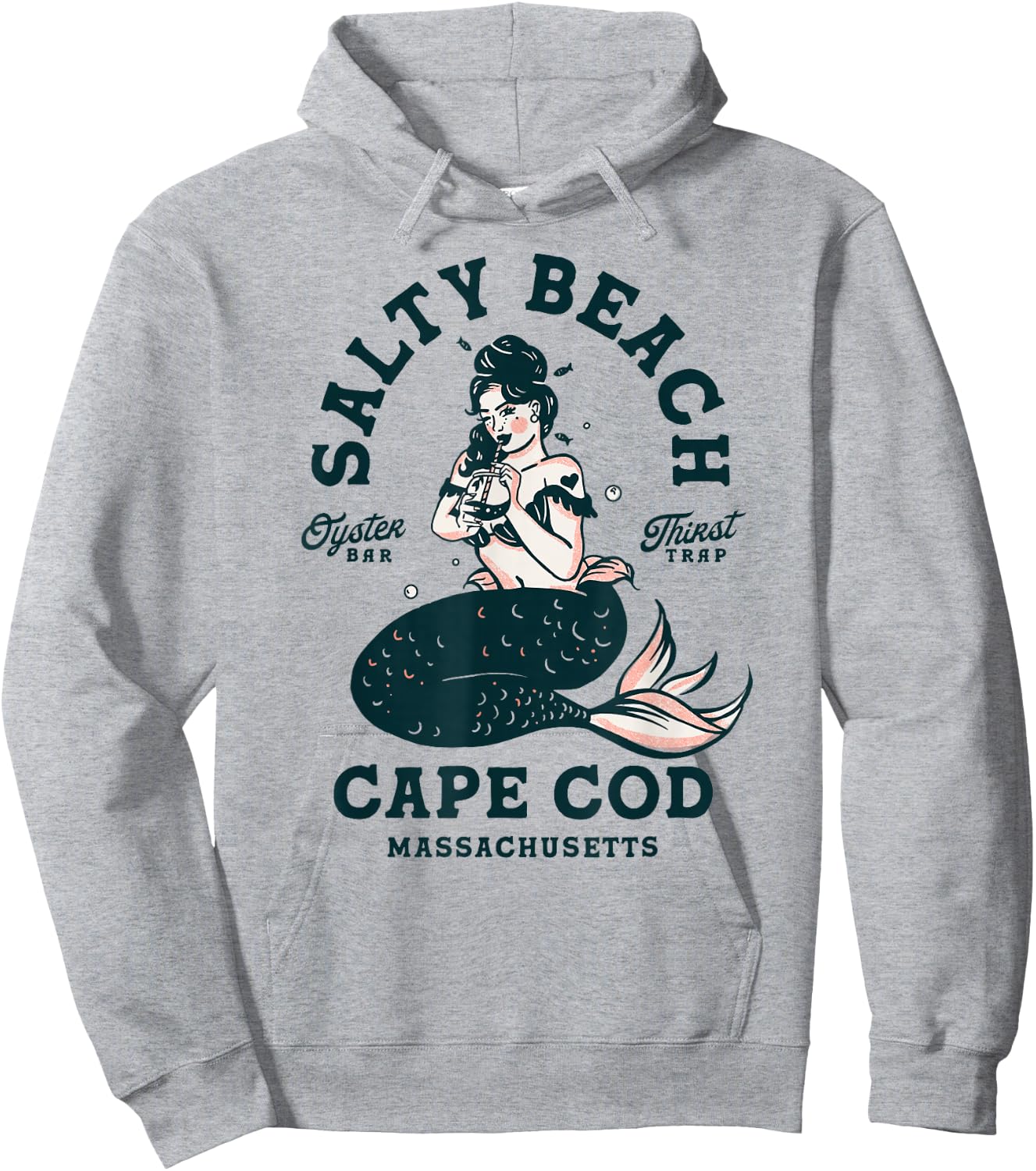 Salty Beach Oyster Bar Quirky Cape Cod Mermaid Gifts Hoodie - Hoodie | Ash