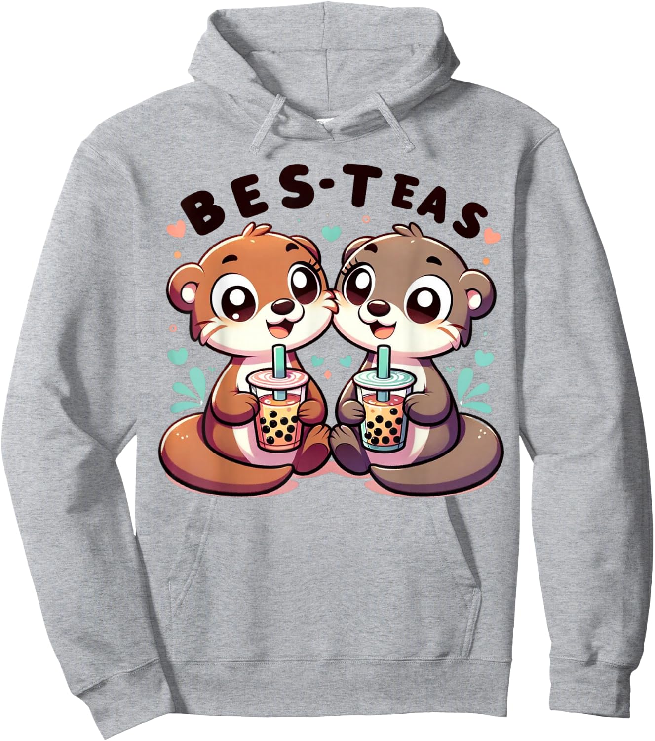 Kawaii River Otter Friends Enjoying Boba Tea Bes-Teas Bestie Hoodie - Hoodie | Ash