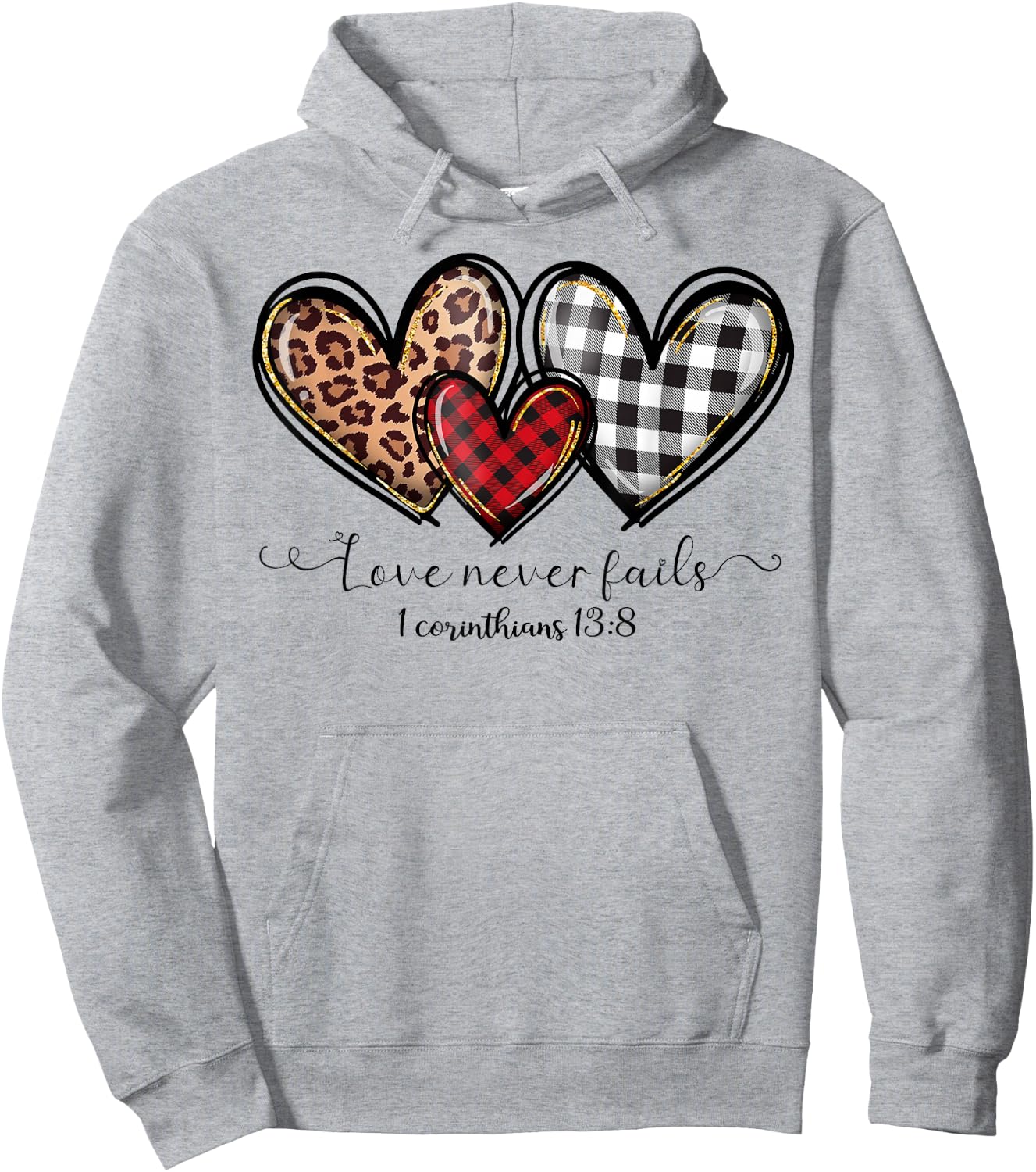 Love Never Fails Buffalo Leopard Red Plaid Print Heart Women Hoodie - Hoodie | Ash