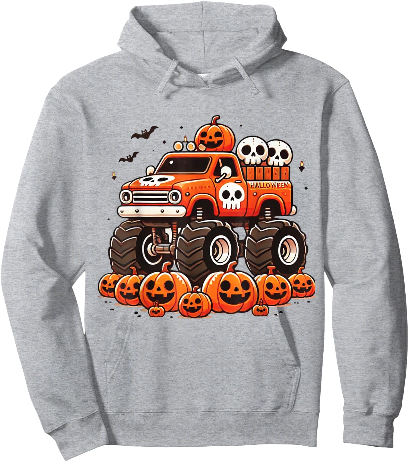 Kids Monster Truck Pumpkin Jack O Lantern Halloween Costume Hoodie - Hoodie | Ash