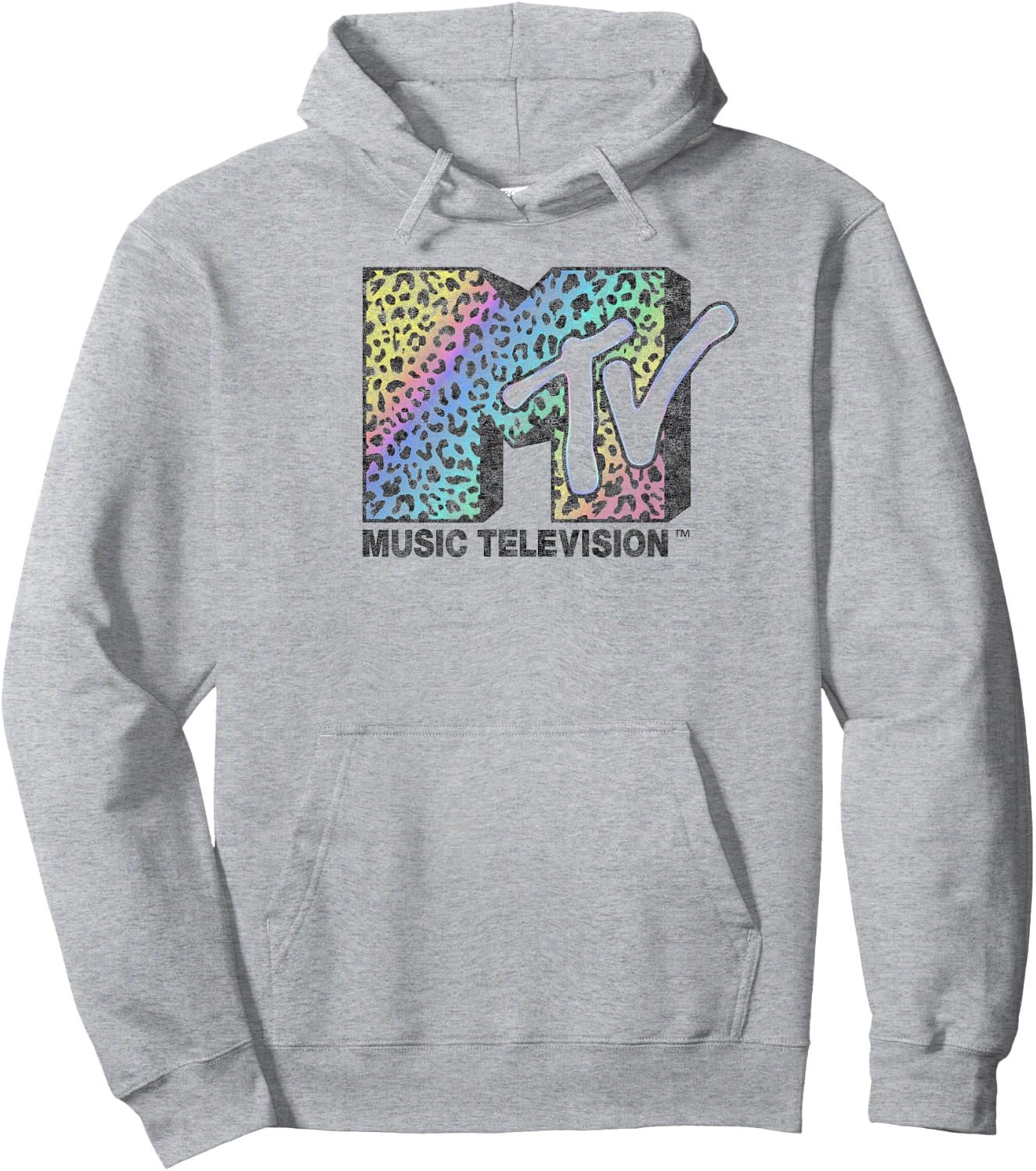 MTV Neon Leopard Print Music Television Logo , gray Hoodie - Hoodie | Ash