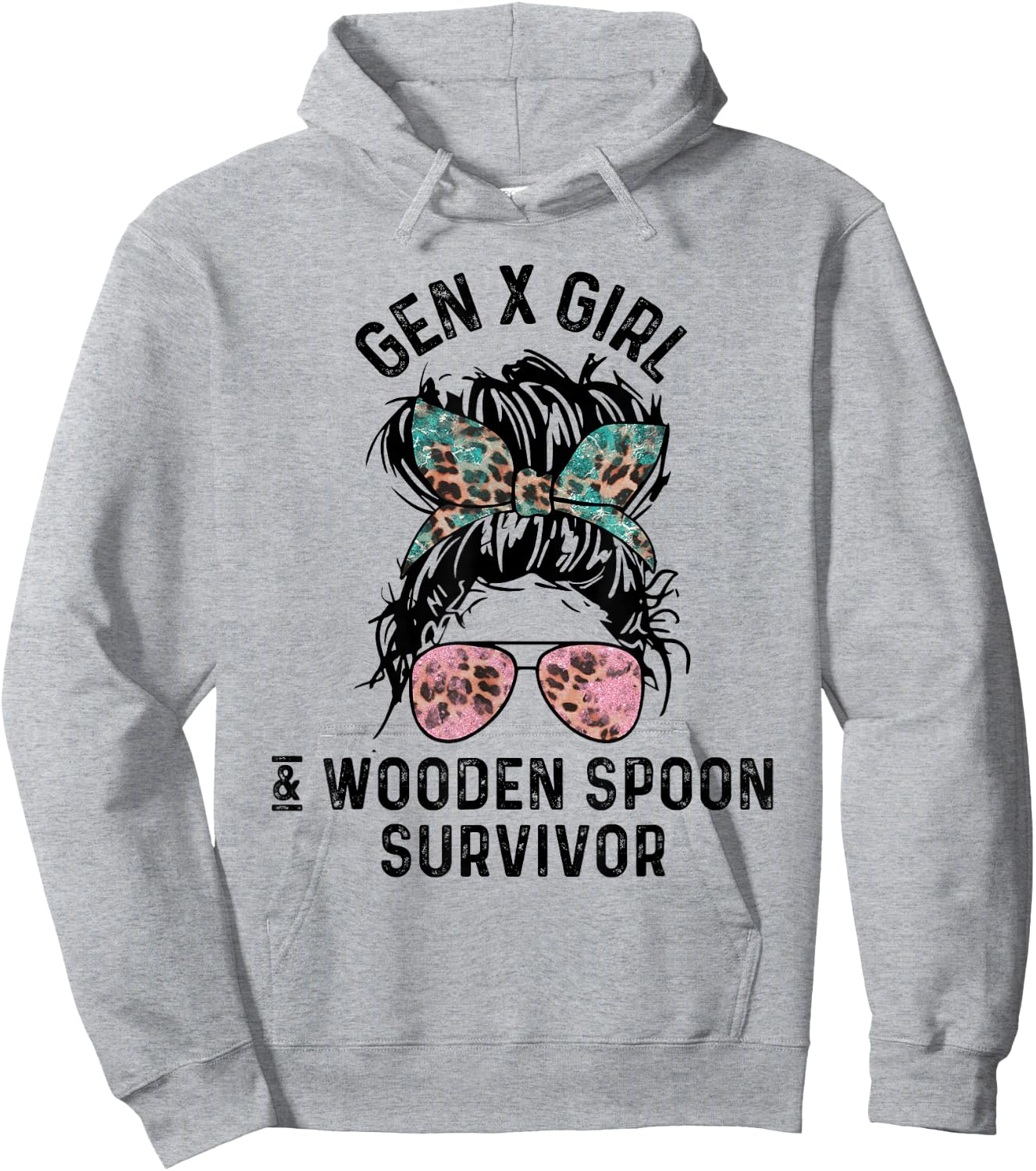Funny Gen X Girl Wooden Spoon Survivor Messy Bun Tie Dye Hoodie - Hoodie | Ash