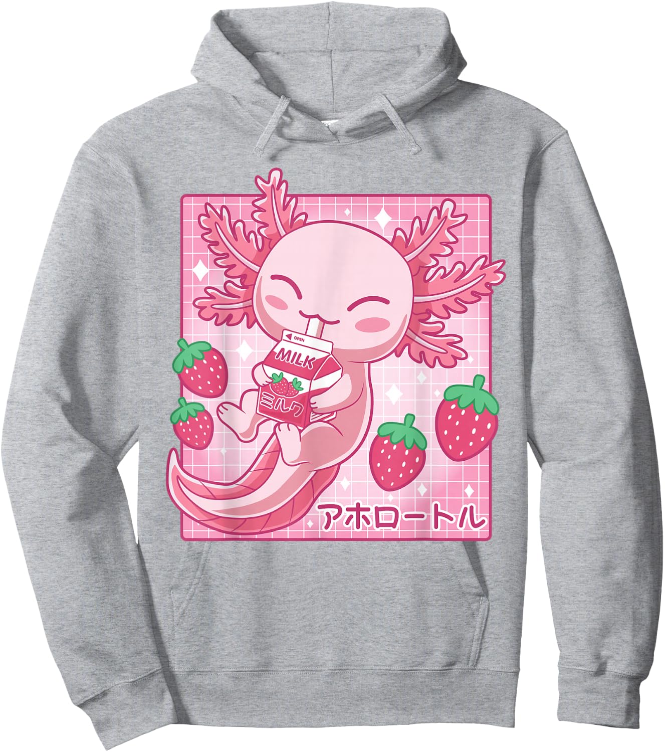 Kawaii Axolotl Strawberry Milk Shake Japanese Anime Pink Hoodie - Hoodie | Ash