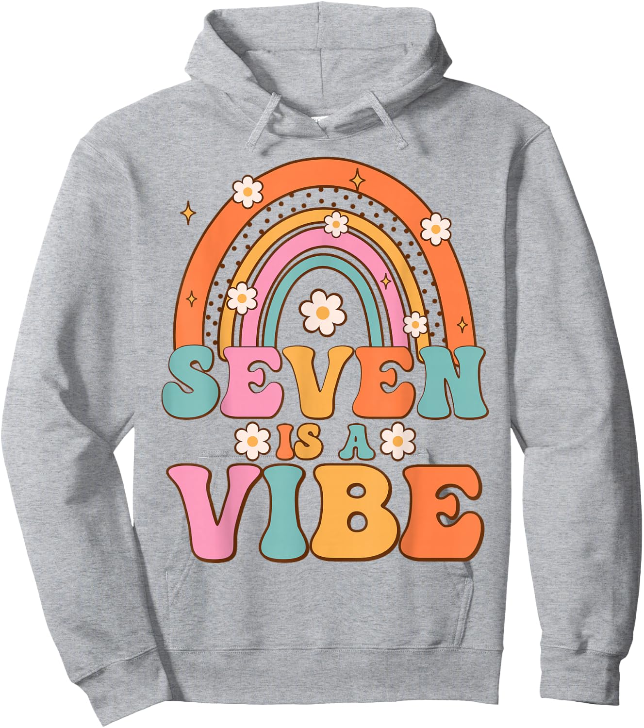 Seven Is A Vibe 7th Birthday Rainbow Groovy Boys Girls Hoodie - Hoodie | Ash