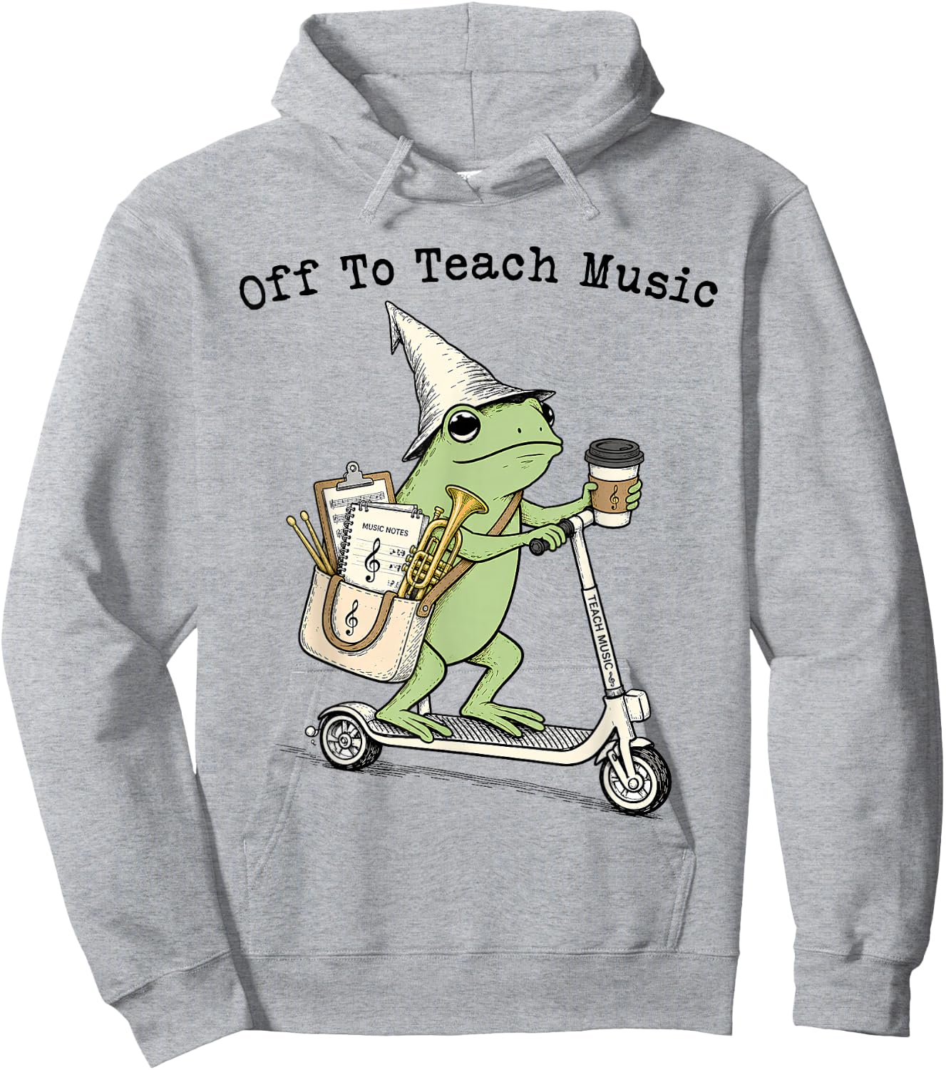Off to Teach Music Funny Frog Music Teacher Back to School Hoodie - Hoodie | Ash