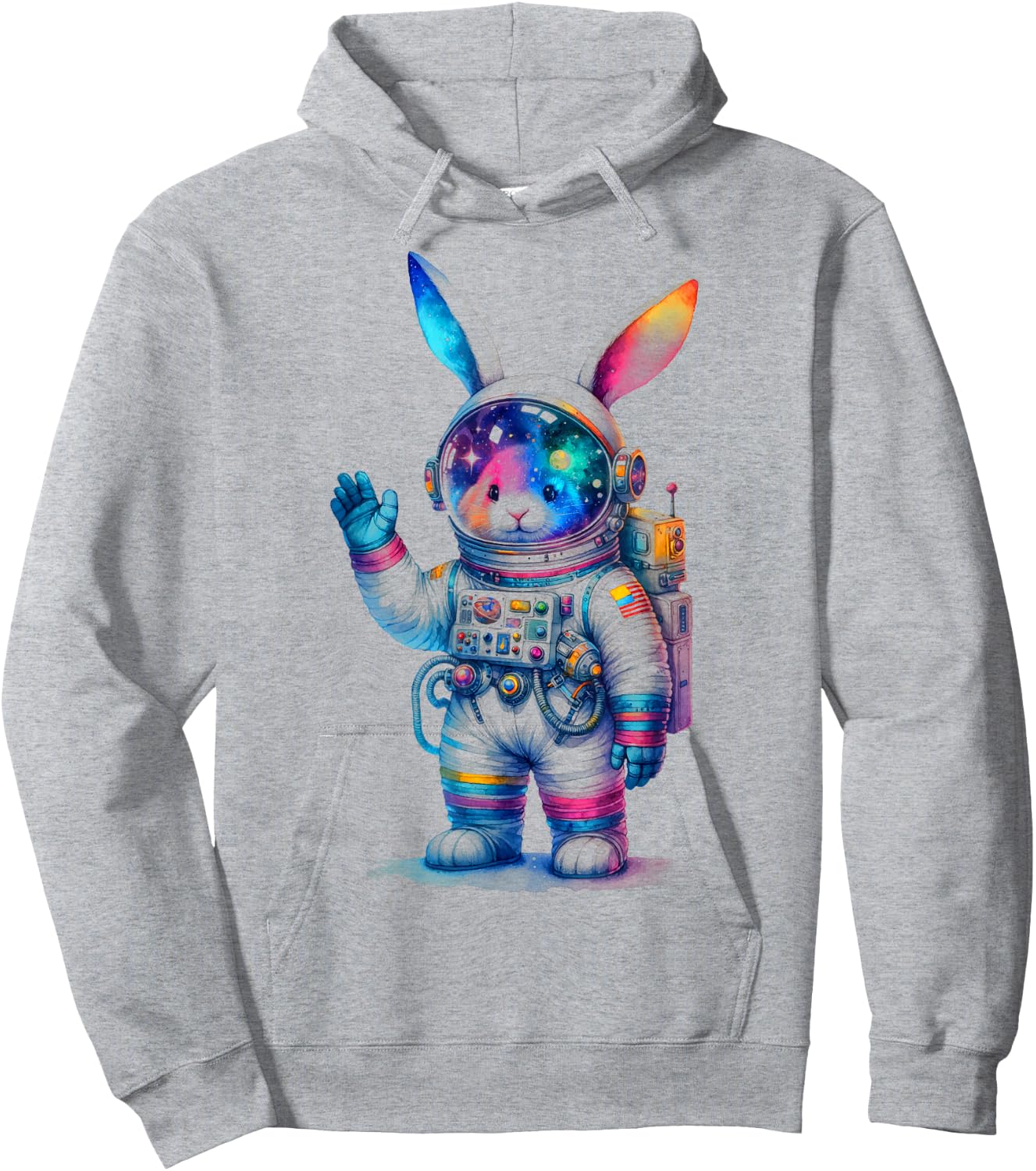 Astronaut Bunny Easter Day Rabbit USA Funny Outer Space Hoodie - Hoodie | Ash