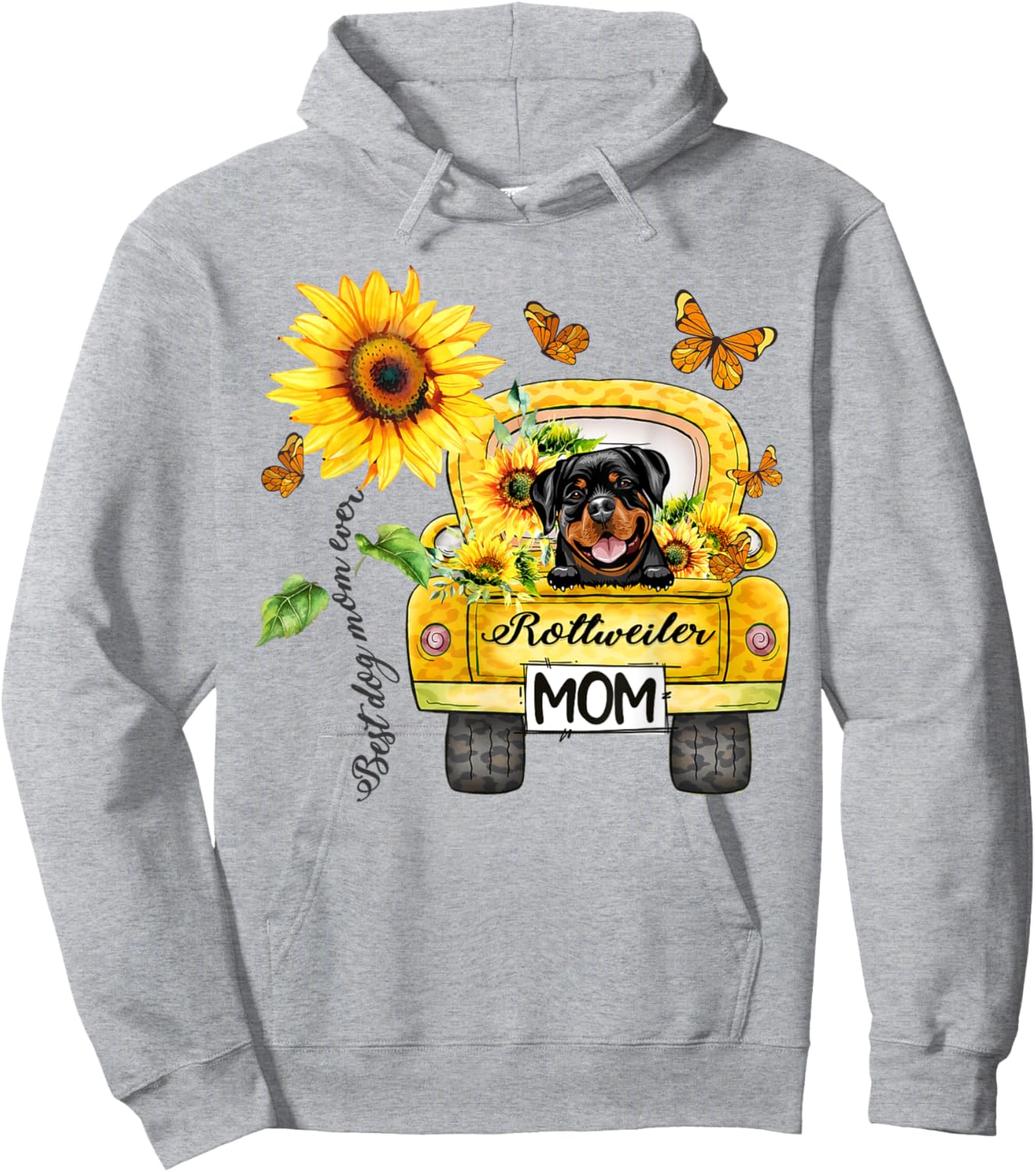 Rottweiler Mom Sunflower Best Dog Mom Ever Mother's Day Men Women Kids Hoodie - Hoodie | Ash