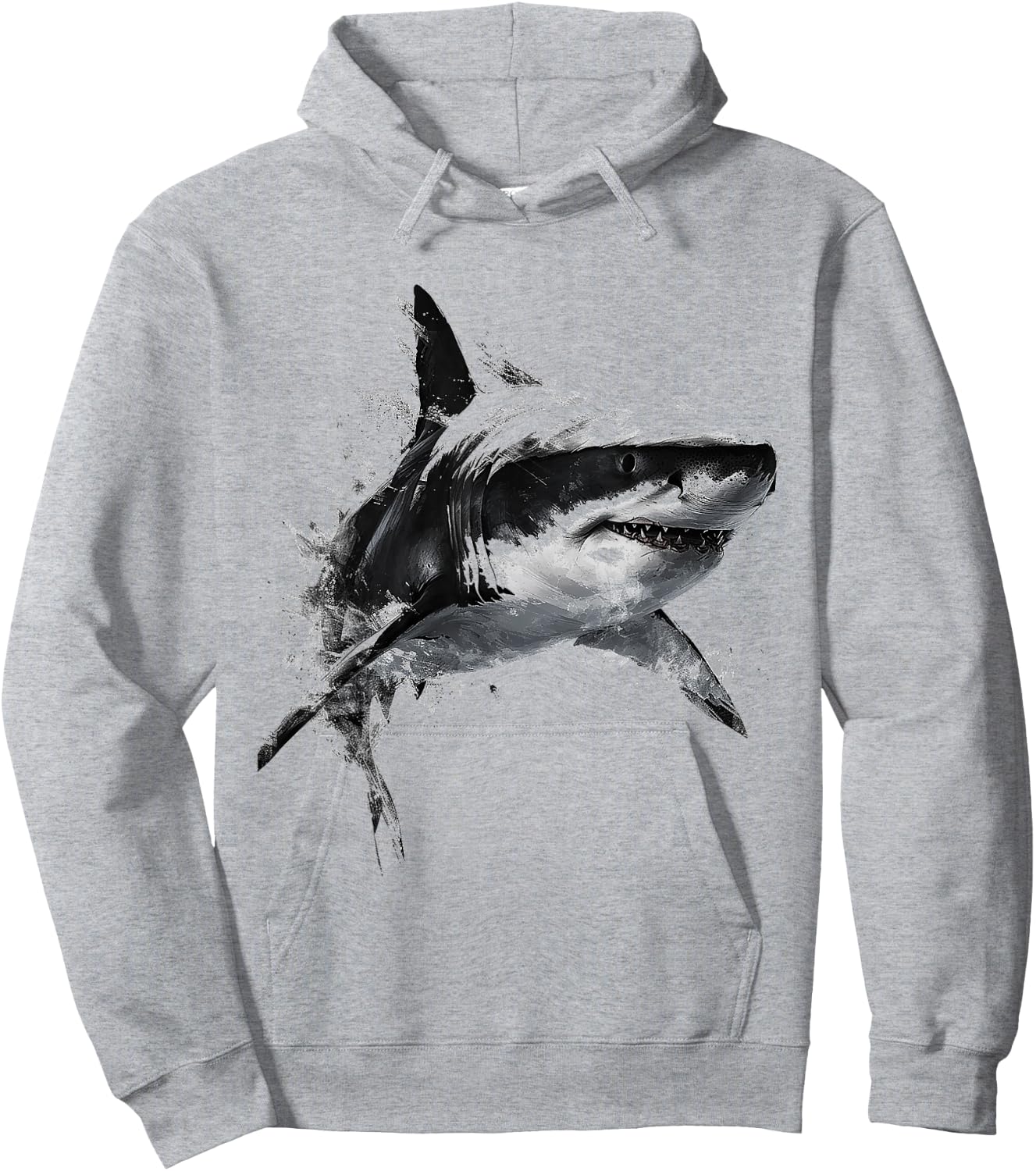 Shark Print Animal Graphic Abstract Drawing Shark , white, S Hoodie - Hoodie | Ash