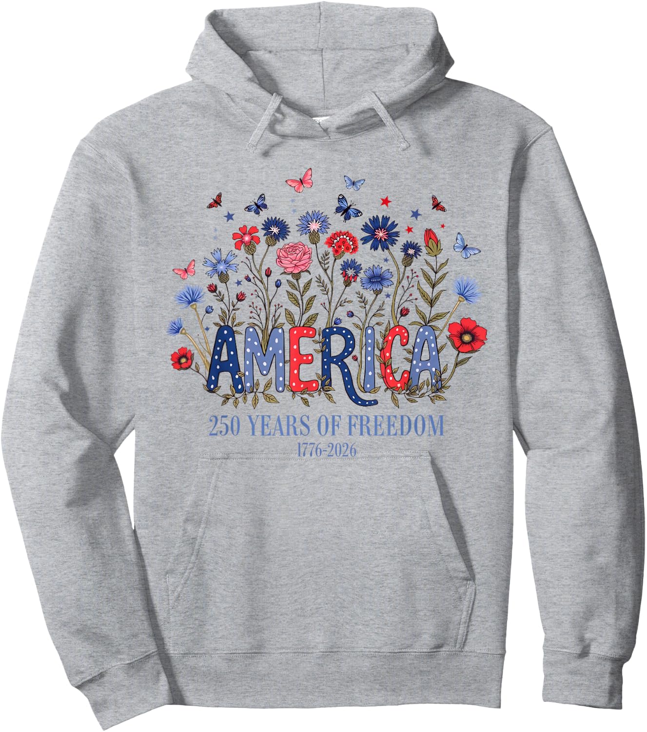 USA 250th Anniversary 1776-2026 Floral Patriotic Apparel Hoodie - Hoodie | Ash