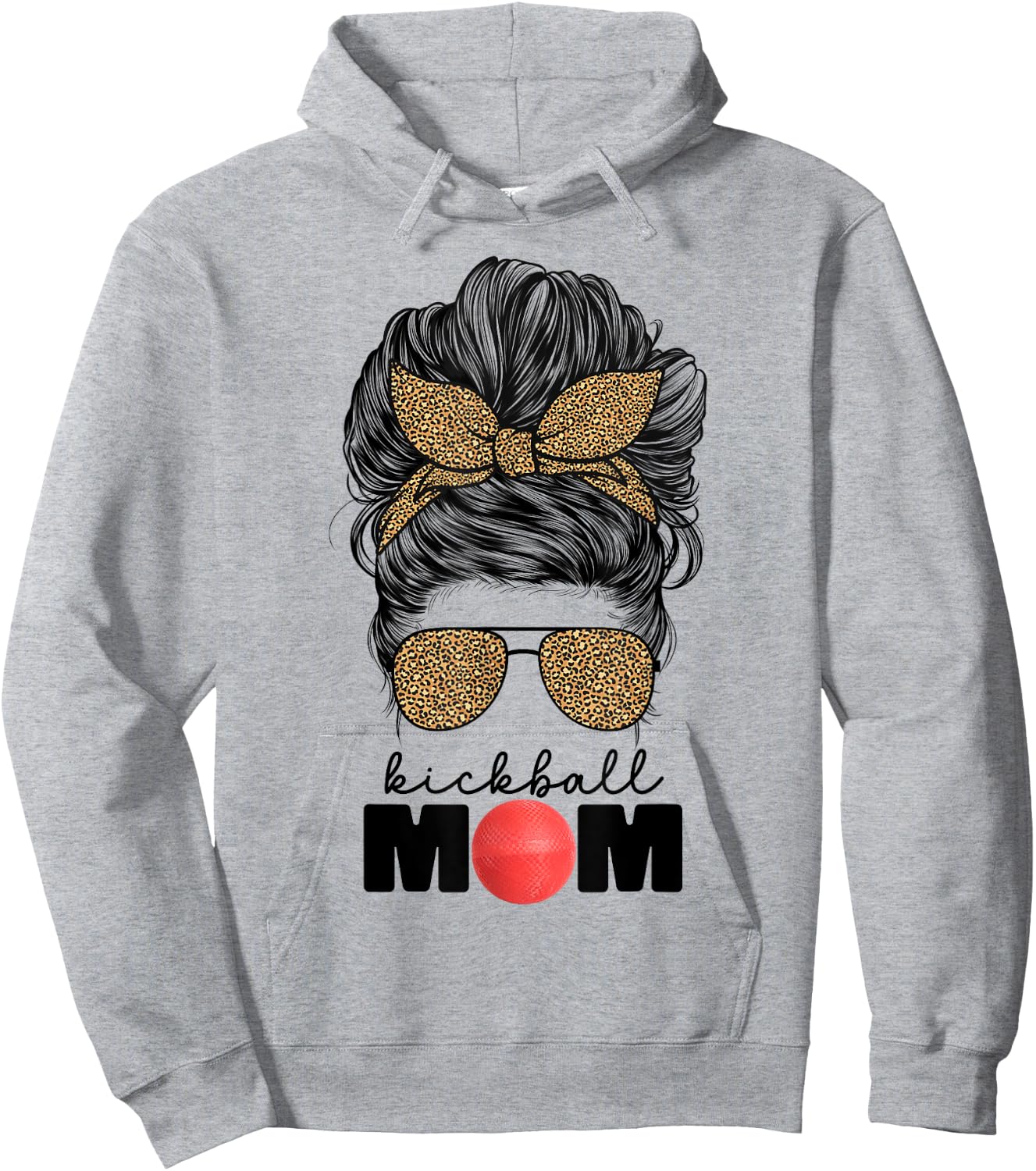 Kickball Mom Funny Leopard Messy Bun Kickball Mom Hoodie - Hoodie | Ash