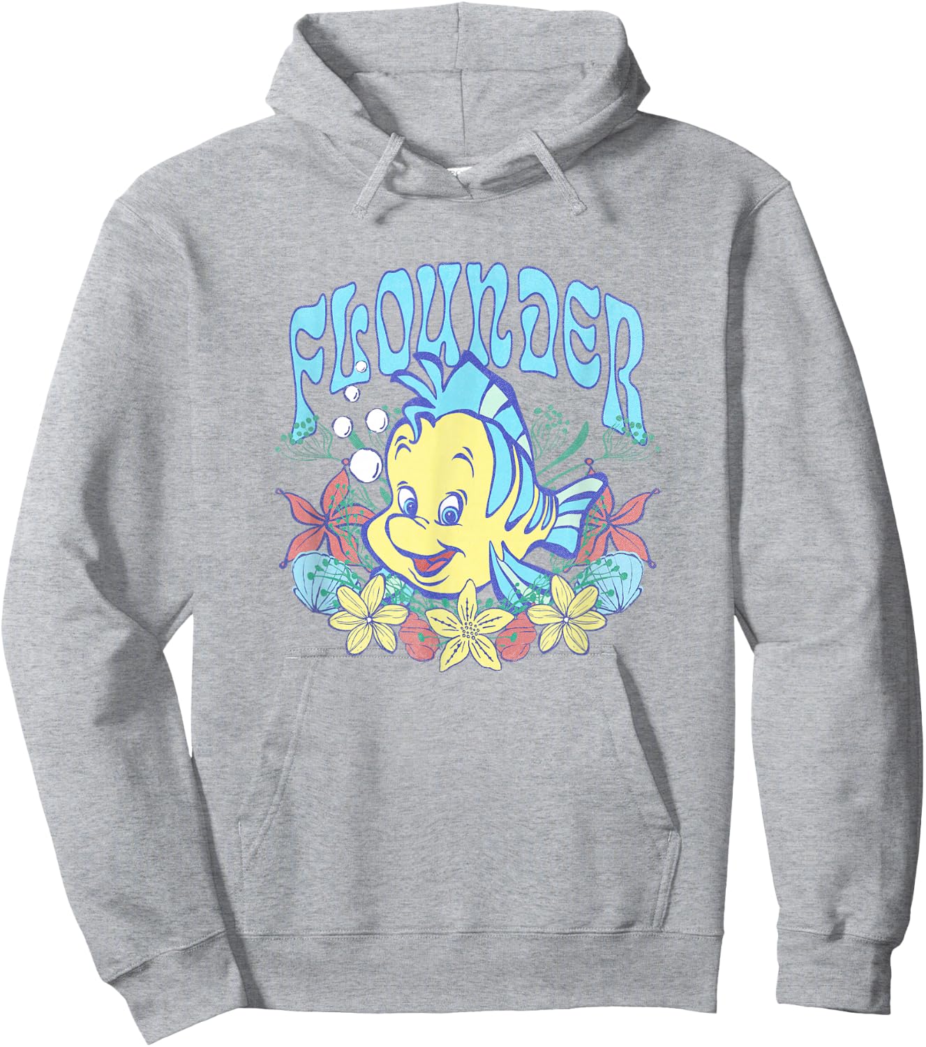 Disney The Little Mermaid Cute Flounder Floral Chest Poster Hoodie - Hoodie | Ash