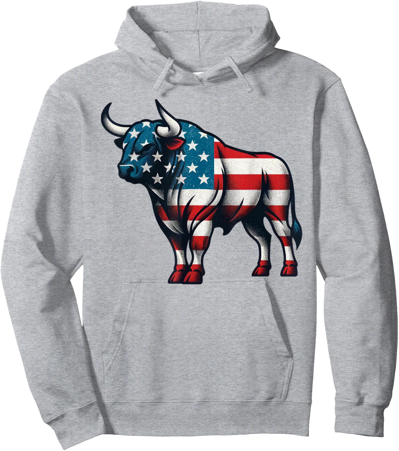 Bull American Flag USA Retro 4th Of July Western Cow America Hoodie - Hoodie | Ash