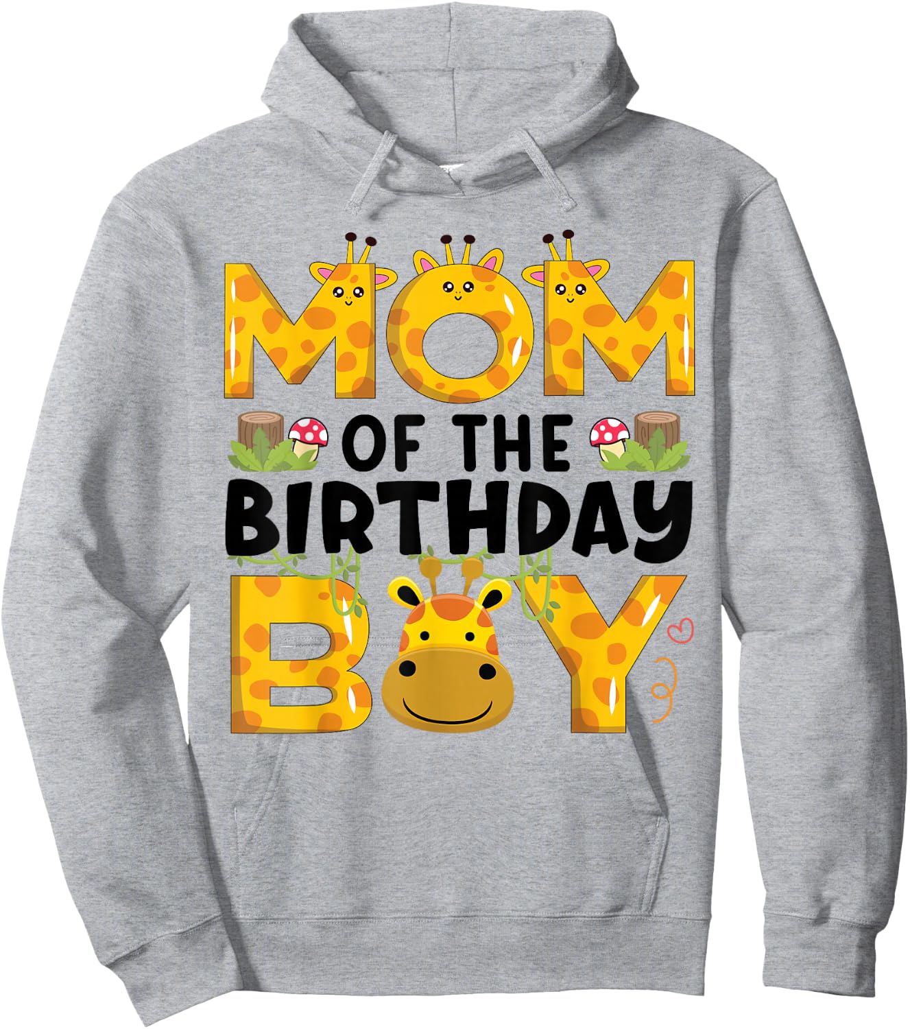 Mom 1st Birthday Boy Giraffe Theme Party Zoo Safari Jungle Hoodie - Hoodie | Ash