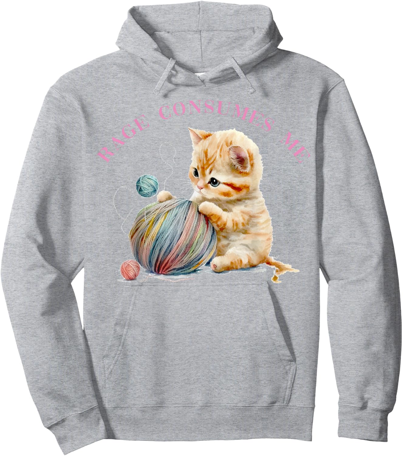 Funny Rage Consumes Me Kitten Cute Cat Meme Mental Health Hoodie - Hoodie | Ash