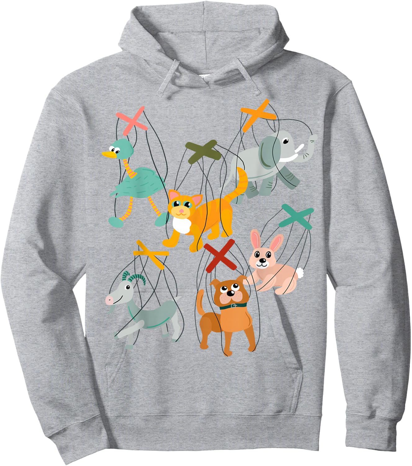 Collage of Marionettes Cute Animals Puppets Hoodie - Hoodie | Ash