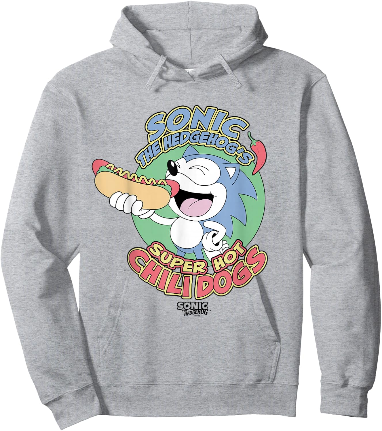 Sonic The Hedgehog Super Hot Chili Dogs Retro Ad Hoodie - Hoodie | Ash