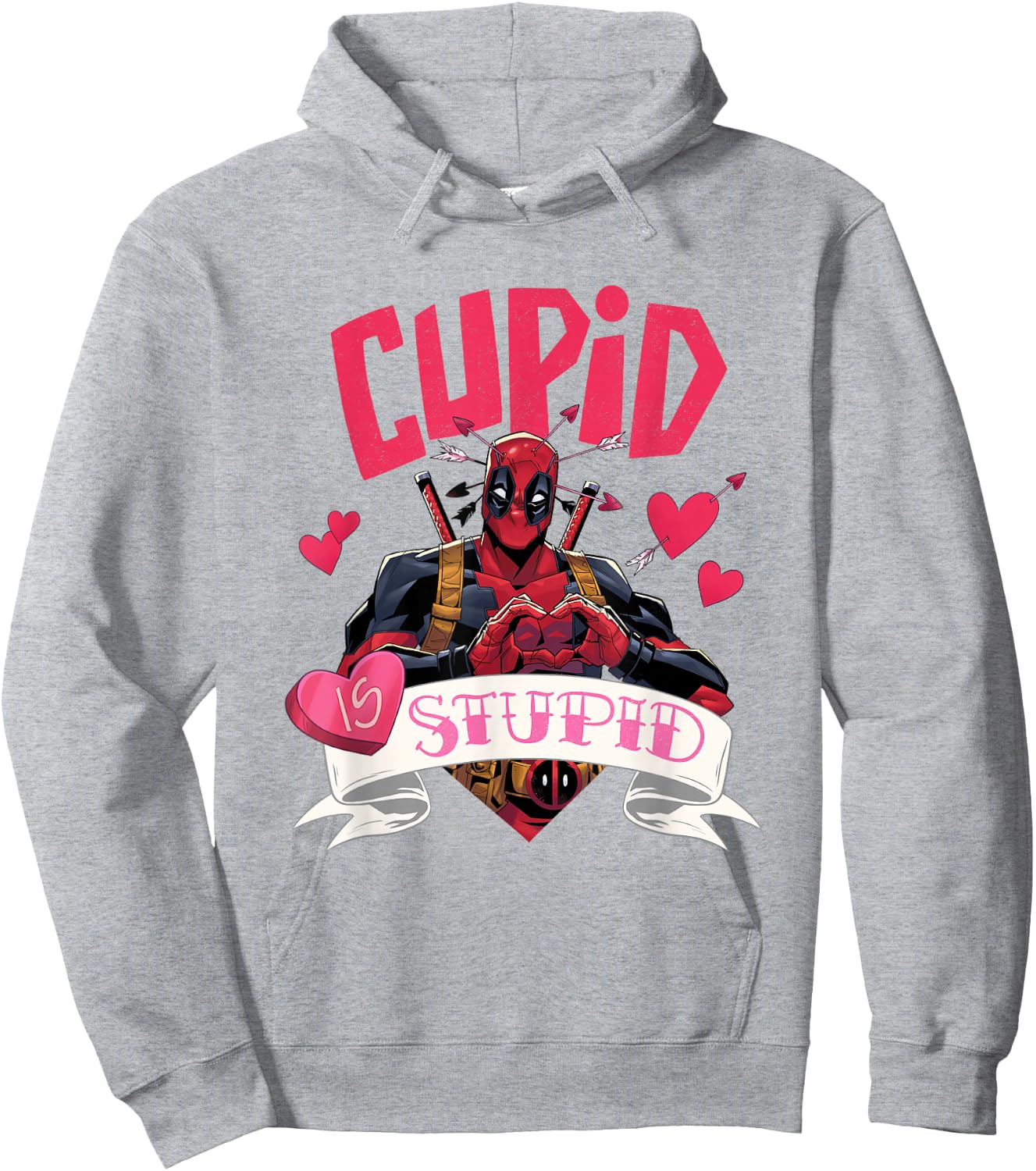 Marvel Deadpool Valentine's Day Cupid Is Stupid Chest Logo Hoodie - Hoodie | Ash