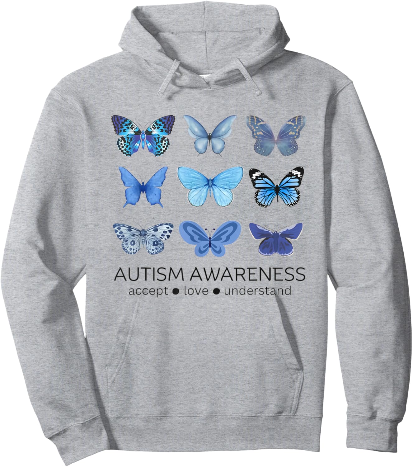Women in April We Wear Blue Butterfly Autism Mental Health Hoodie - Hoodie | Ash