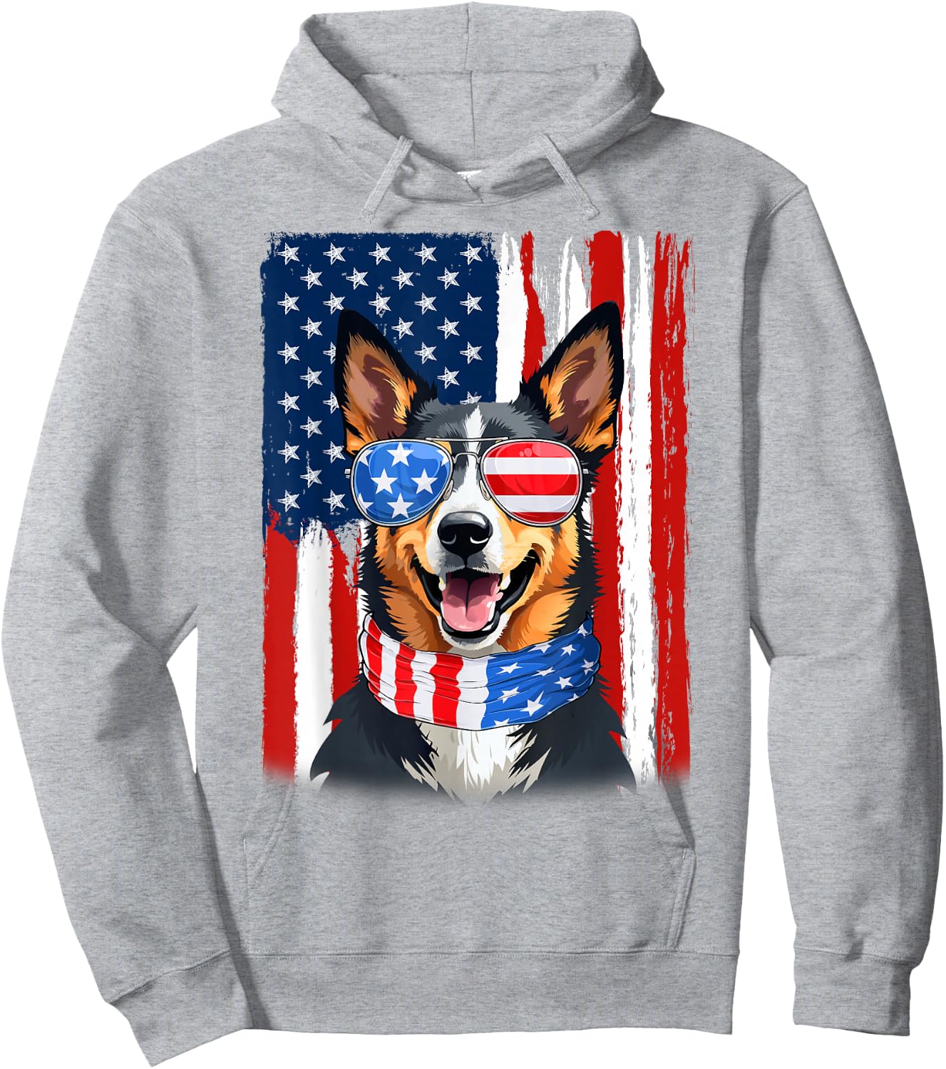 USA America Flag Blue Heeler Dog 4th of July Patriotic Hoodie - Hoodie | Ash