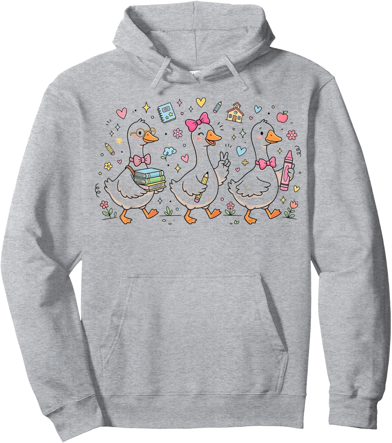 Kindergarten 1st Grade Goose Back to School Girls Hoodie - Hoodie | Ash