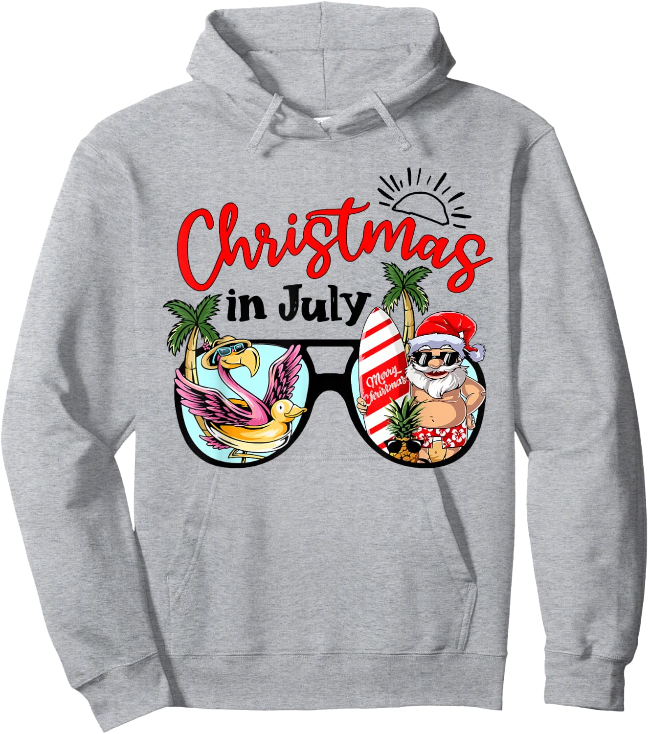 Christmas In July Sunglasses Santa Flamingo Summer Vacation Hoodie - Hoodie | Ash