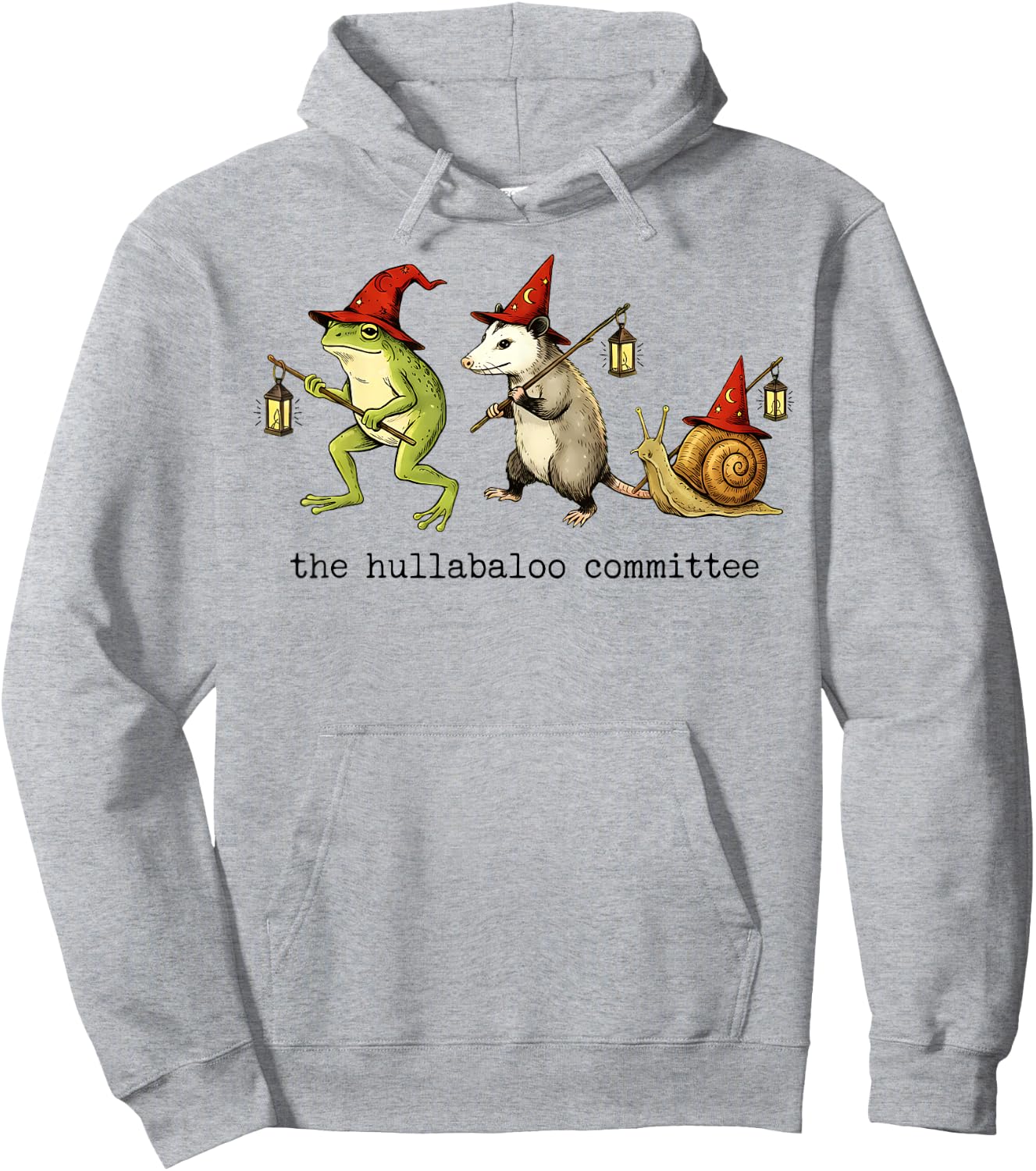 The Hullabaloo Committee Frog Opossum Snail Wizard Title Hoodie - Hoodie | Ash