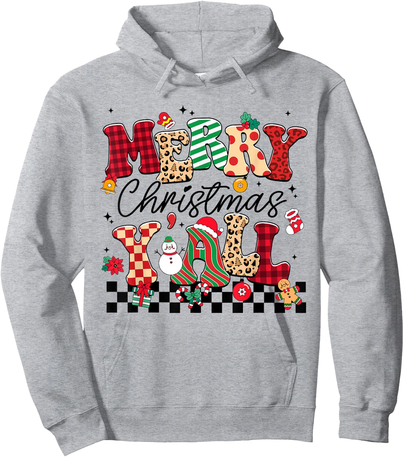 Family 2024 Merry Christmas Y'All Buffalo Plaid Red Pajamas Hoodie - Hoodie | Ash