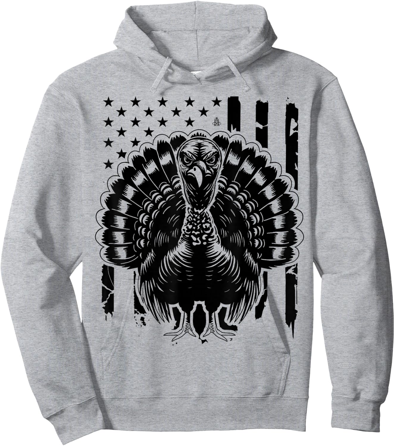 Turkey Hunting Graphic Distressed American Flag Hoodie - Hoodie | Ash