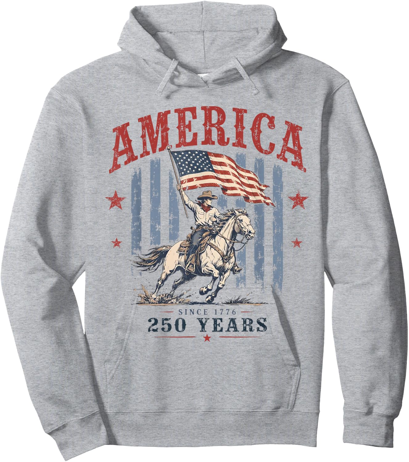 Retro Preppy Stripes America Cowboy Rodeo 250 Years US Flag Hoodie - Hoodie | Ash