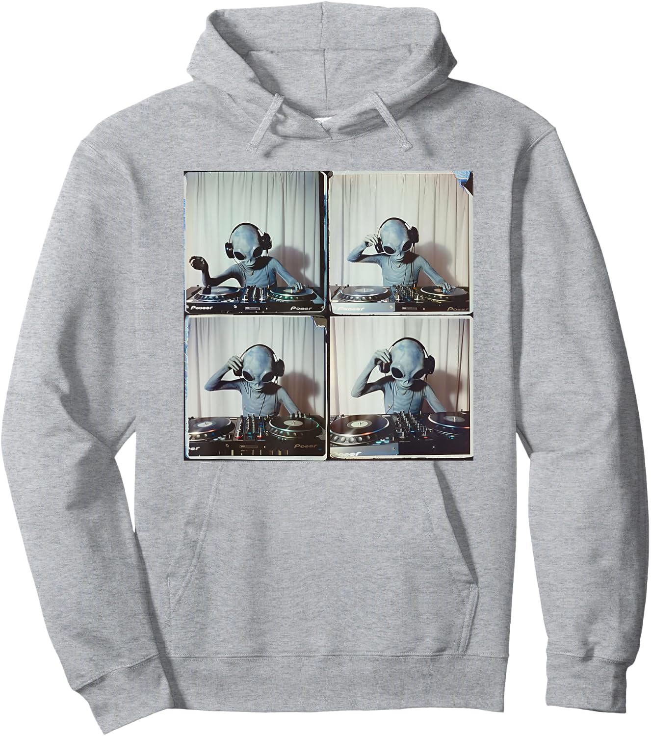 DJ Alien Dropping Beats UFO Vinyl Music Grey Alien Graphic Hoodie - Hoodie | Ash