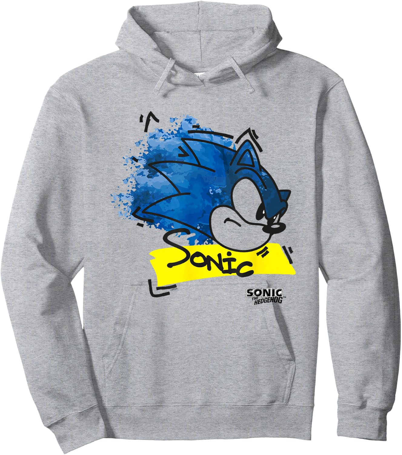 Sonic The Hedgehog Distressed Watercolor Face Outline Hoodie - Hoodie | Ash