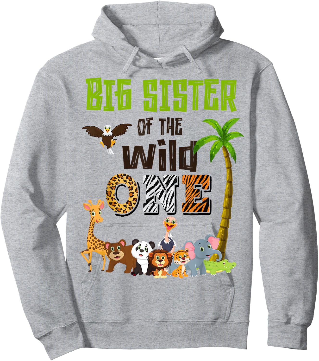 Big Sister Of The Wild One Zoo Themed 1st Birthday Party Hoodie - Hoodie | Ash