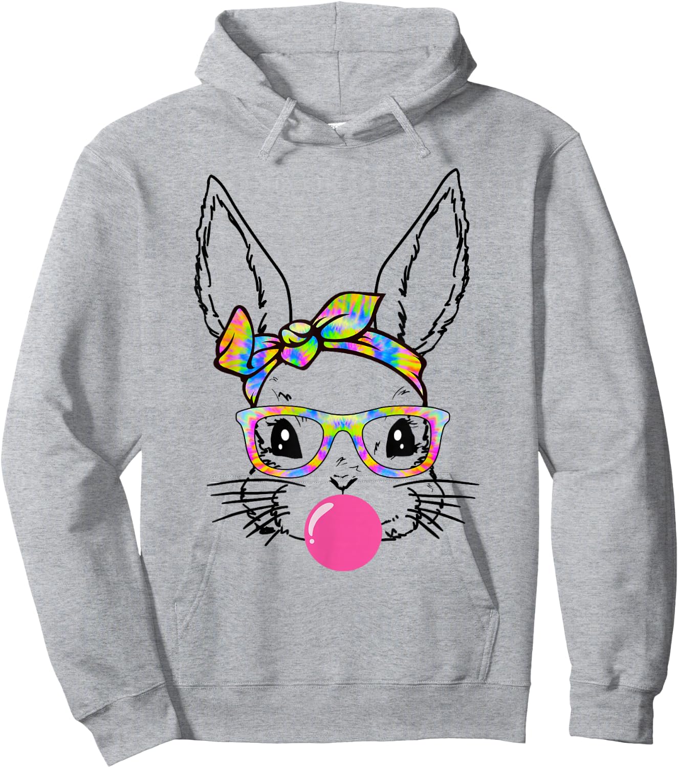 Cute Bunny With Bandana Tie Dye Glasses Bubblegum Easter Day Hoodie - Hoodie | Ash