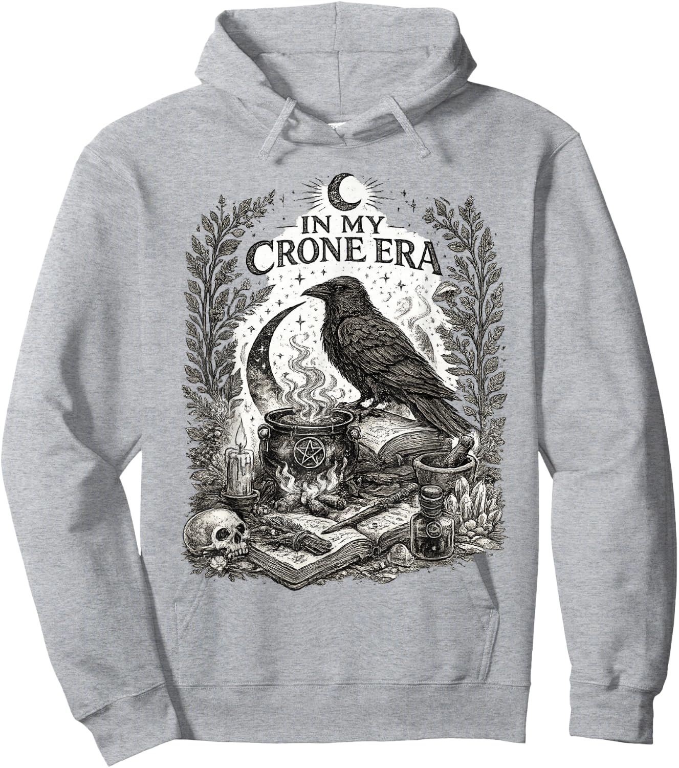 in My Crone Era Witchy Raven Cauldron Goth Witch Hoodie - Hoodie | Ash