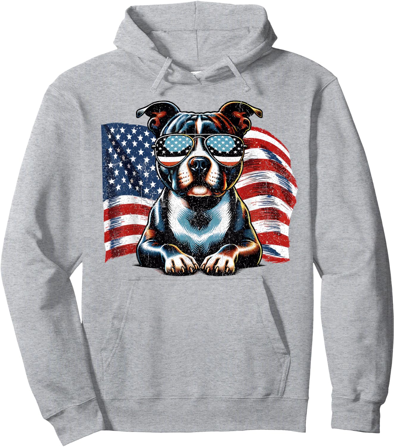 Staffordshire Bull Terrier US Flag Patriotic Freedom Vintage Hoodie - Hoodie | Ash