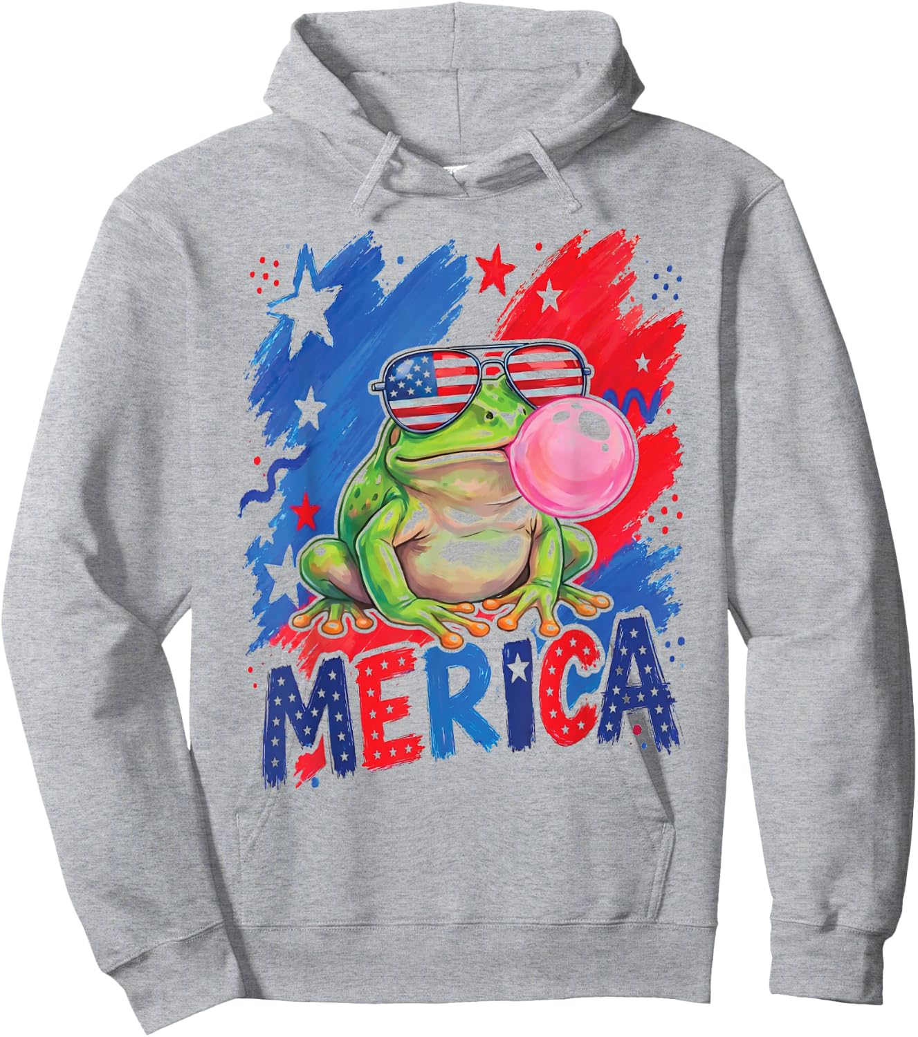 Frog 4th of July Men Women American Flag USA Hoodie - Hoodie | Ash