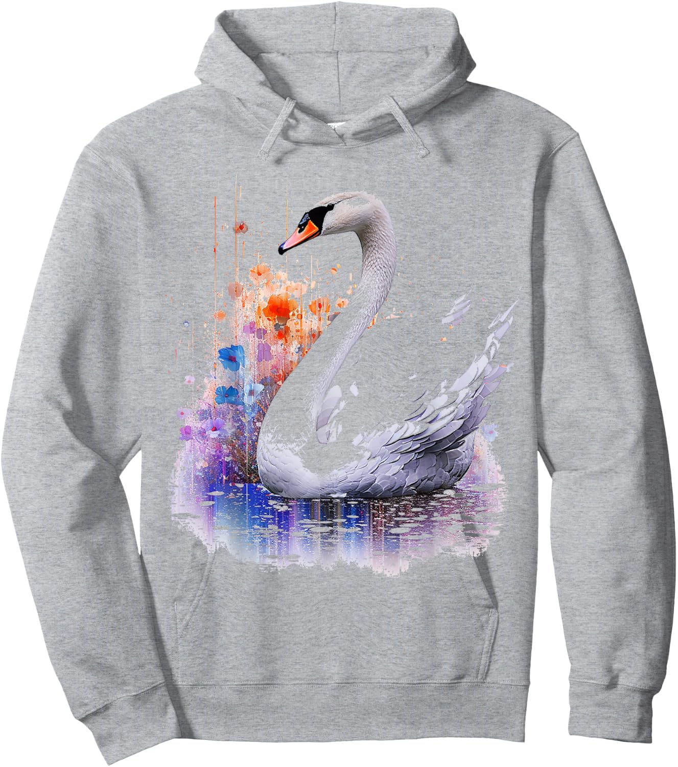 Swan Painting Abstract Animal Art Flowers Graphic Swan Hoodie - Hoodie | Ash