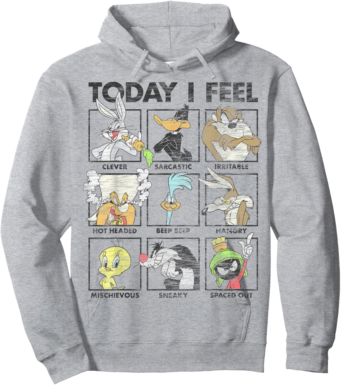 Looney Tunes Today I Feel Distressed Character Box Ups Hoodie - Hoodie | Ash