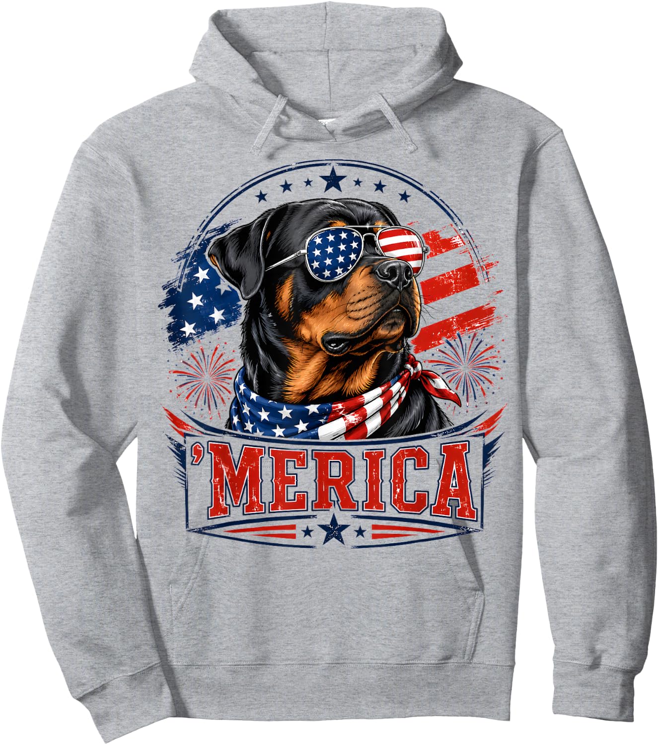 Merica Rottweiler Patriotic Dog 4th of July Dog Lover Hoodie - Hoodie | Ash