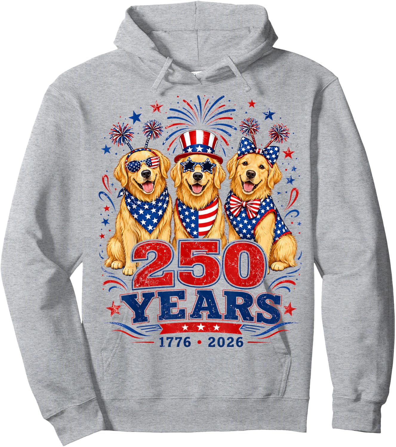 250 Years 1776 2026 Golden Retriever Patriotic Dog 4th July Hoodie - Hoodie | Ash
