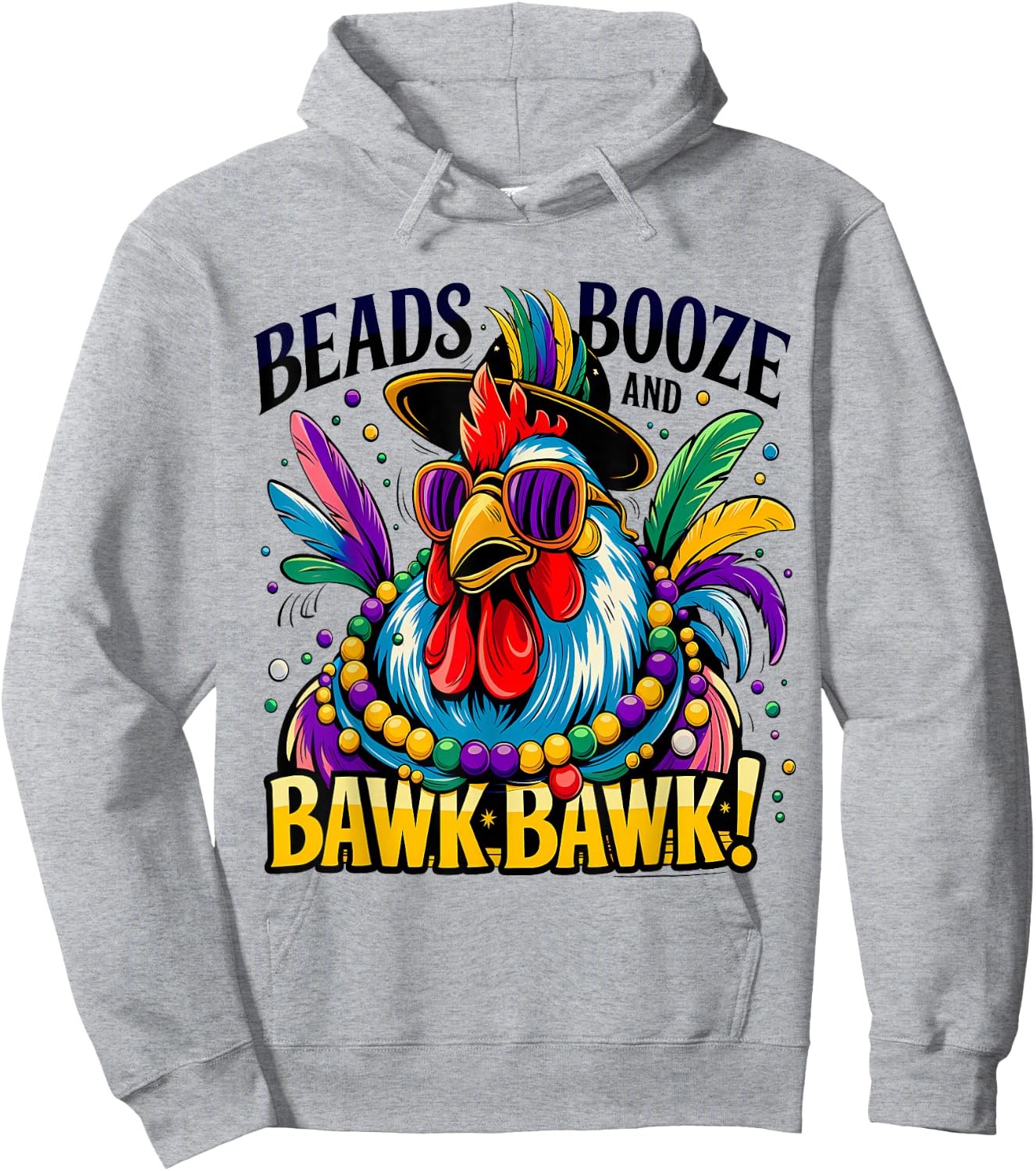 Festive Mardi Gras Rooster Funny Party Bead Hoodie - Hoodie | Ash
