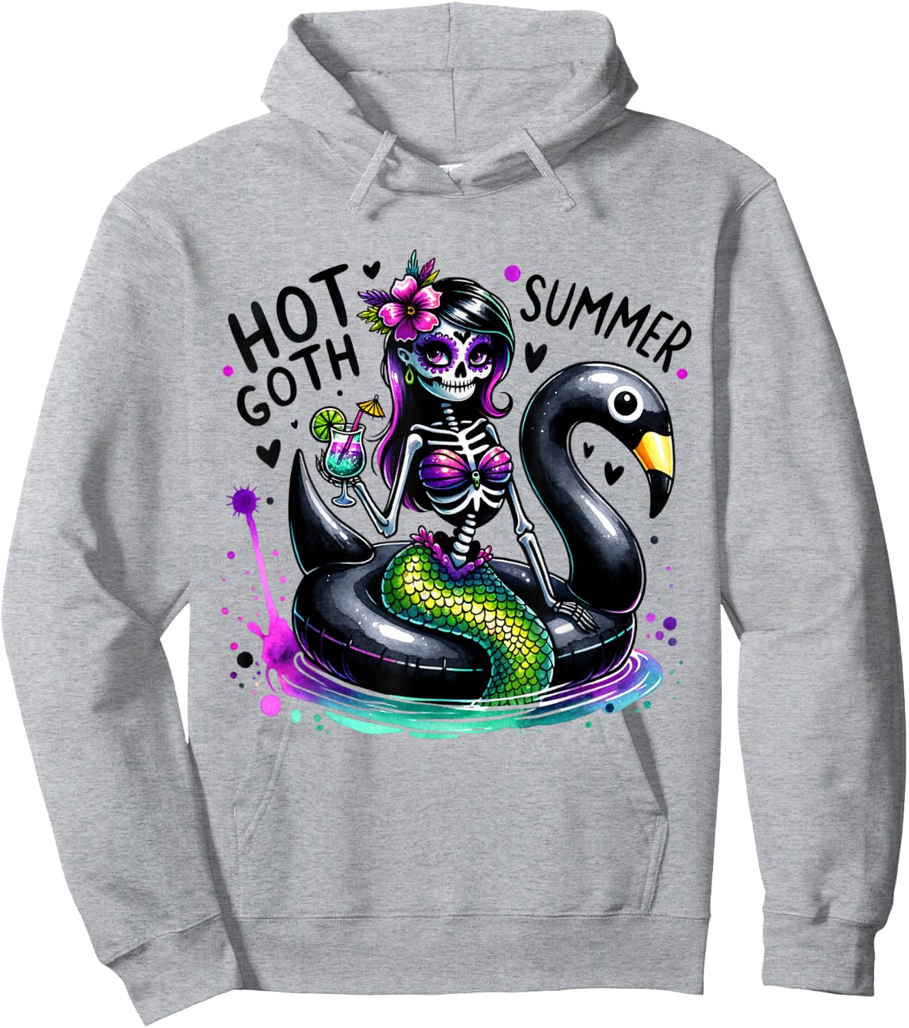 Goth Ghoul Summer Mermaid Skeleton Summerween Pool Party Hoodie - Hoodie | Ash