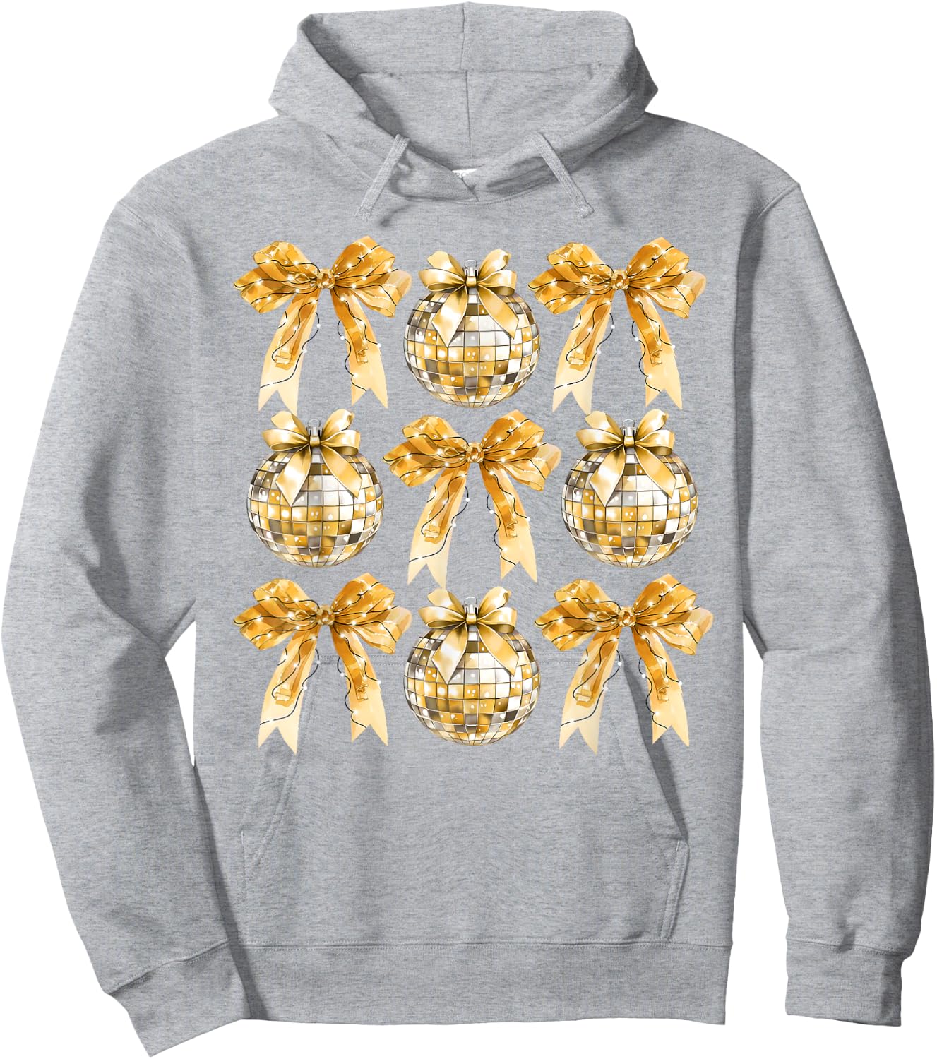 Gold Coquette Bow Disco Ball Retro New Years Eve Hello 2025 Hoodie - Hoodie | Ash